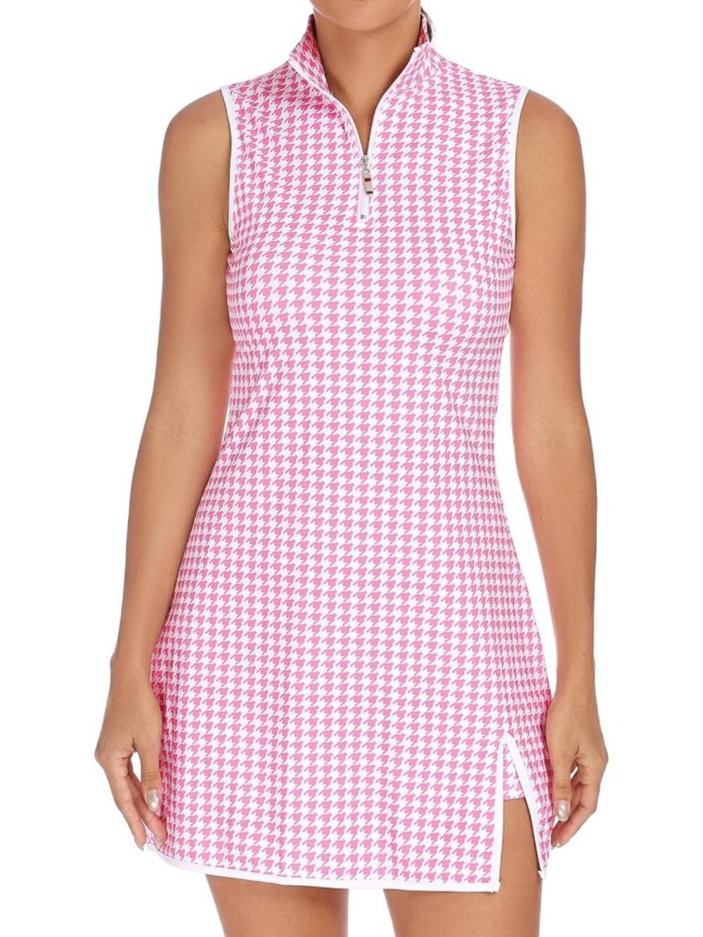 Sleeveless Women's Tennis Dress with Shorts, Zip-Up Collar, Athletic Golf Outfit